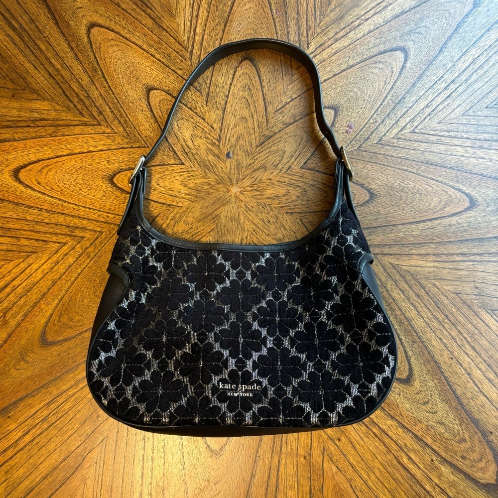 Kate spade jacquard black metallic floral shoulder bag crossbody
